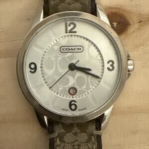 COACH Classic Signature Watch Women Date Leather Strap CA.13.7.34.0456 Stainless